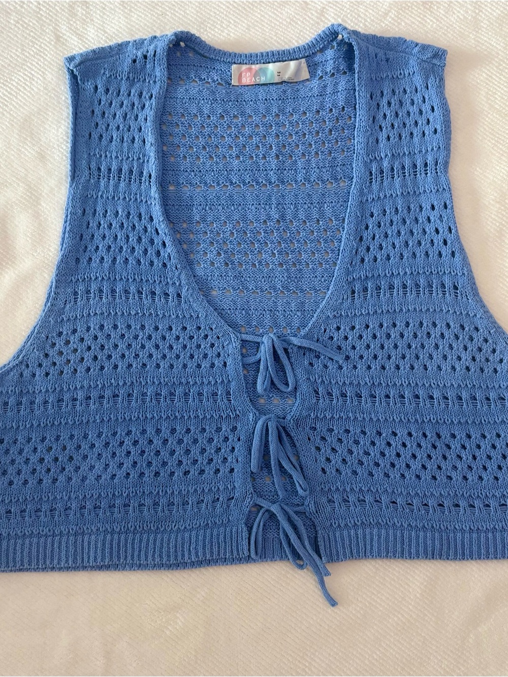 FP Beach Light Blue Crochet Knit Vest